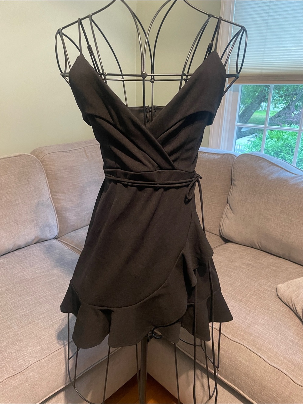 Lucy in the Sky Black Ruffle Wrap Mini Dress